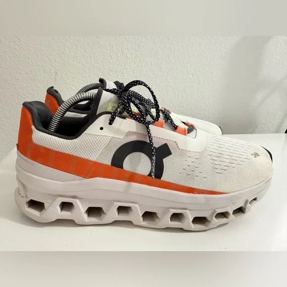 On cloudMonster Womens White & Orange Athletic Sneaker - Picture 2 of 8